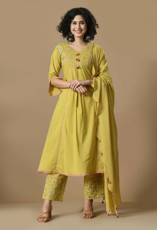 Joban Fashion Mehendi Cotton Kurta Set