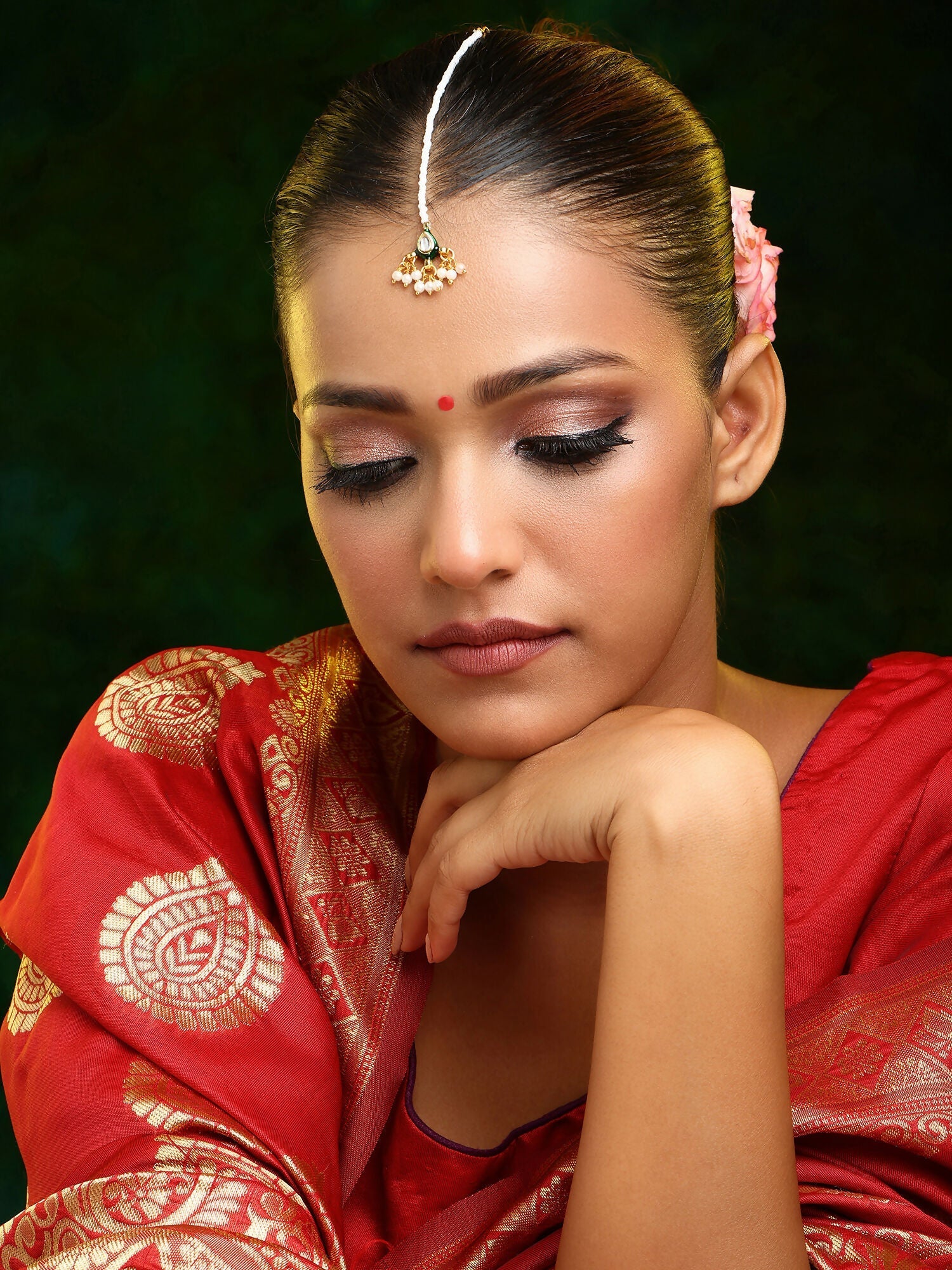 Ruby Raang Gold Kundan Maang Tikka | Swadesiicart