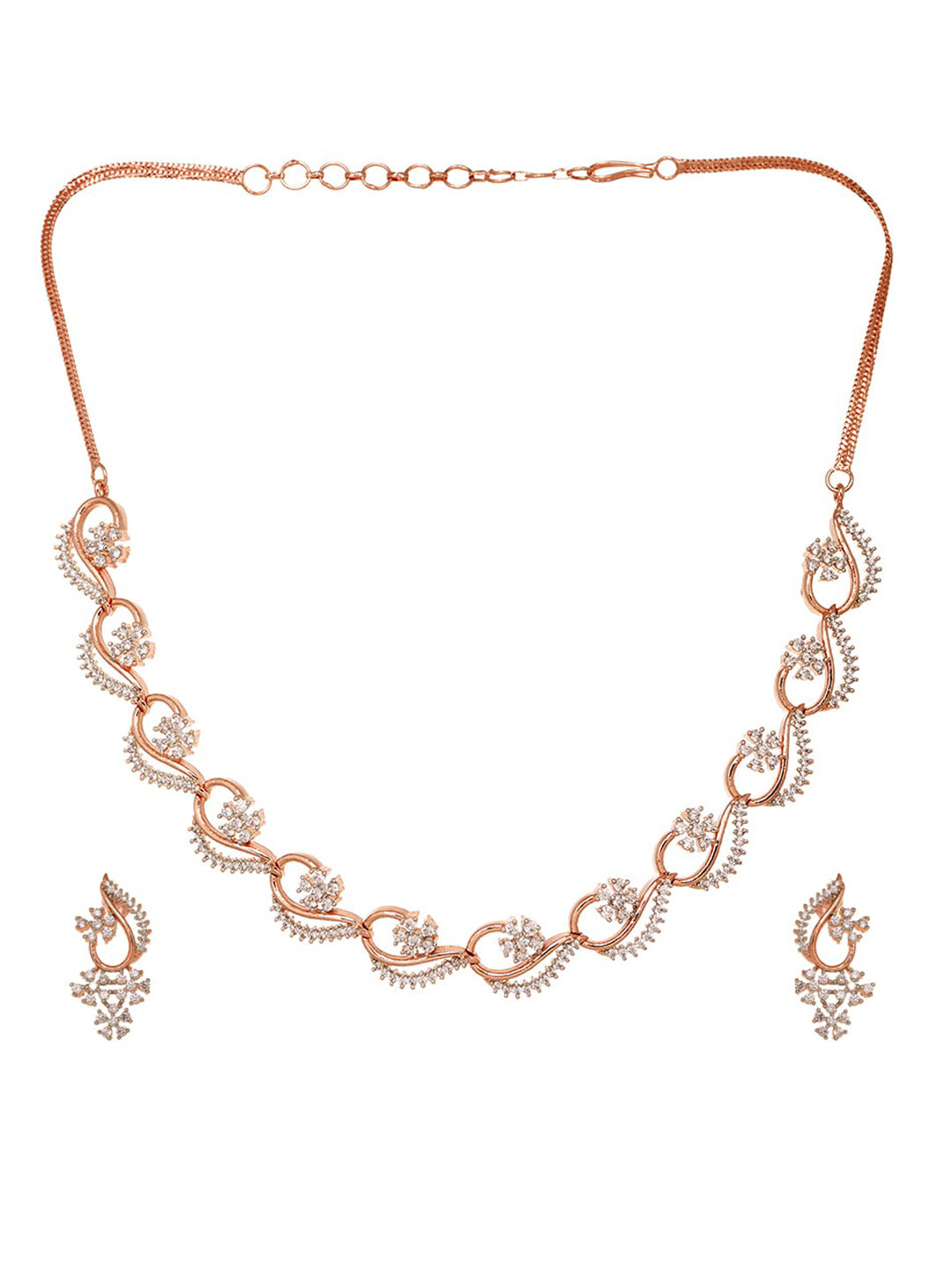 Saraf RS Jewellery Rose Gold-Plated White AD-Studded Jewellery Set - Grab2buy