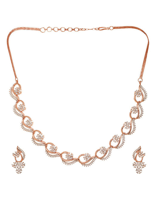 Saraf RS Jewellery Rose Gold-Plated White AD-Studded Jewellery Set - Grab2buy