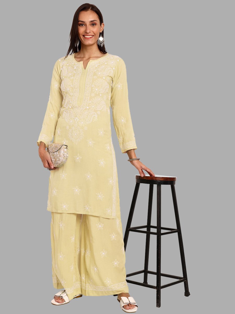 ADA Ethnic Motifs Embroidered Regular Chikankari Kurta with Palazzos 