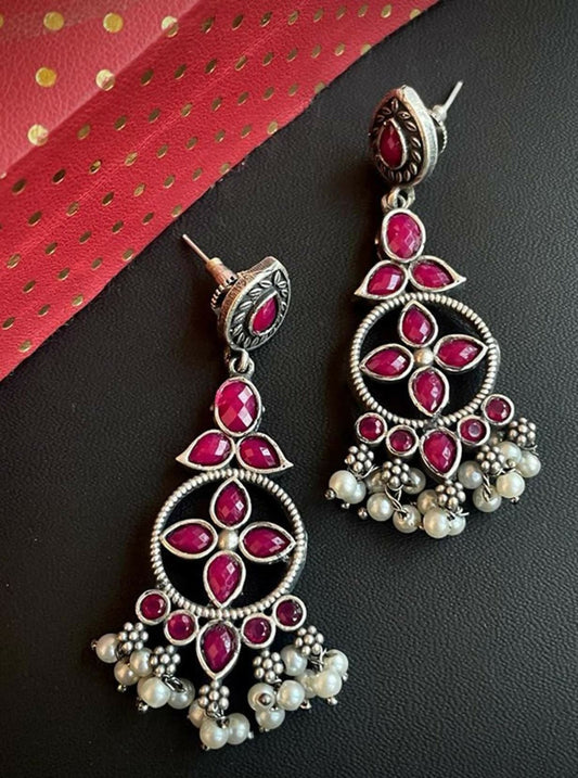 Joban Fashion Oxidized Ethnic Ladies Shape Monalisa Stone Earring