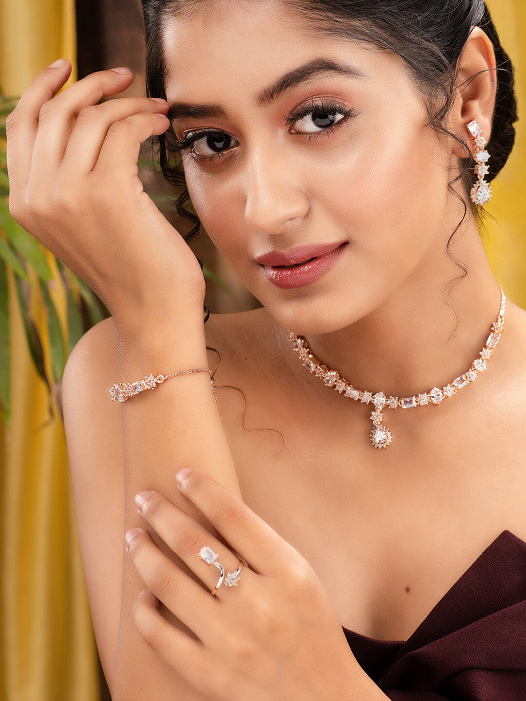 Saraf RS Jewellery Rose Gold Plated AD Studded Designer Jewellery Set - Grab2buy