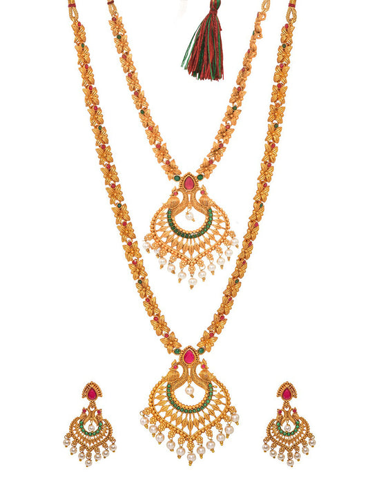 Saraf RS Jewellery Gold-Plated Red & Green Bridal Temple Jewellery Set - Grab2buy