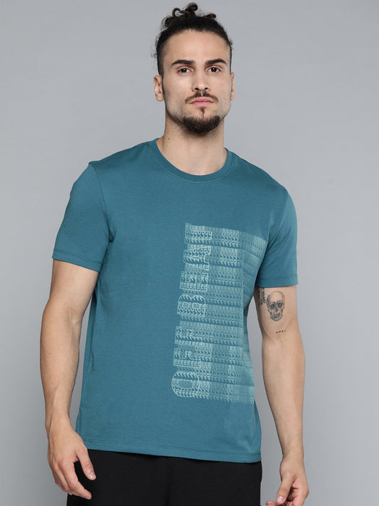 Alcis Men Teal Blue Typography Printed Slim Fit Gym T-shirt 