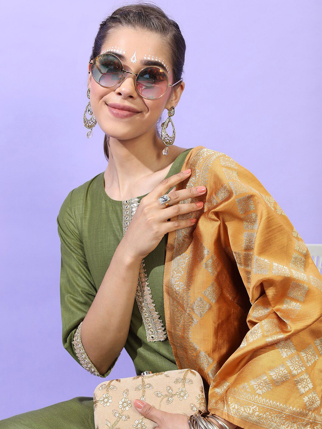 Vishudh Women Green Panelled Kurta with Trousers & With Dupatta | Grab2Buy