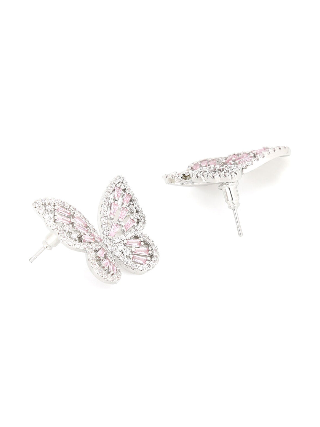 Yellow Chimes Silver-Toned & Pink Quirky Butterfly Studs Earrings - Grab2buy