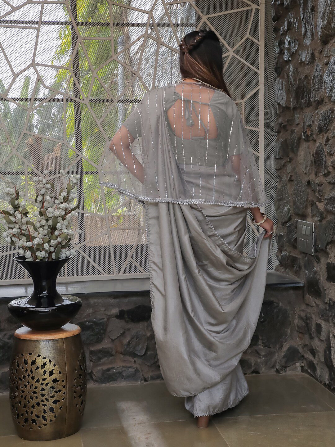 Tikhi Imli Embellished Border Sequinned Grab2Buy With Cape 