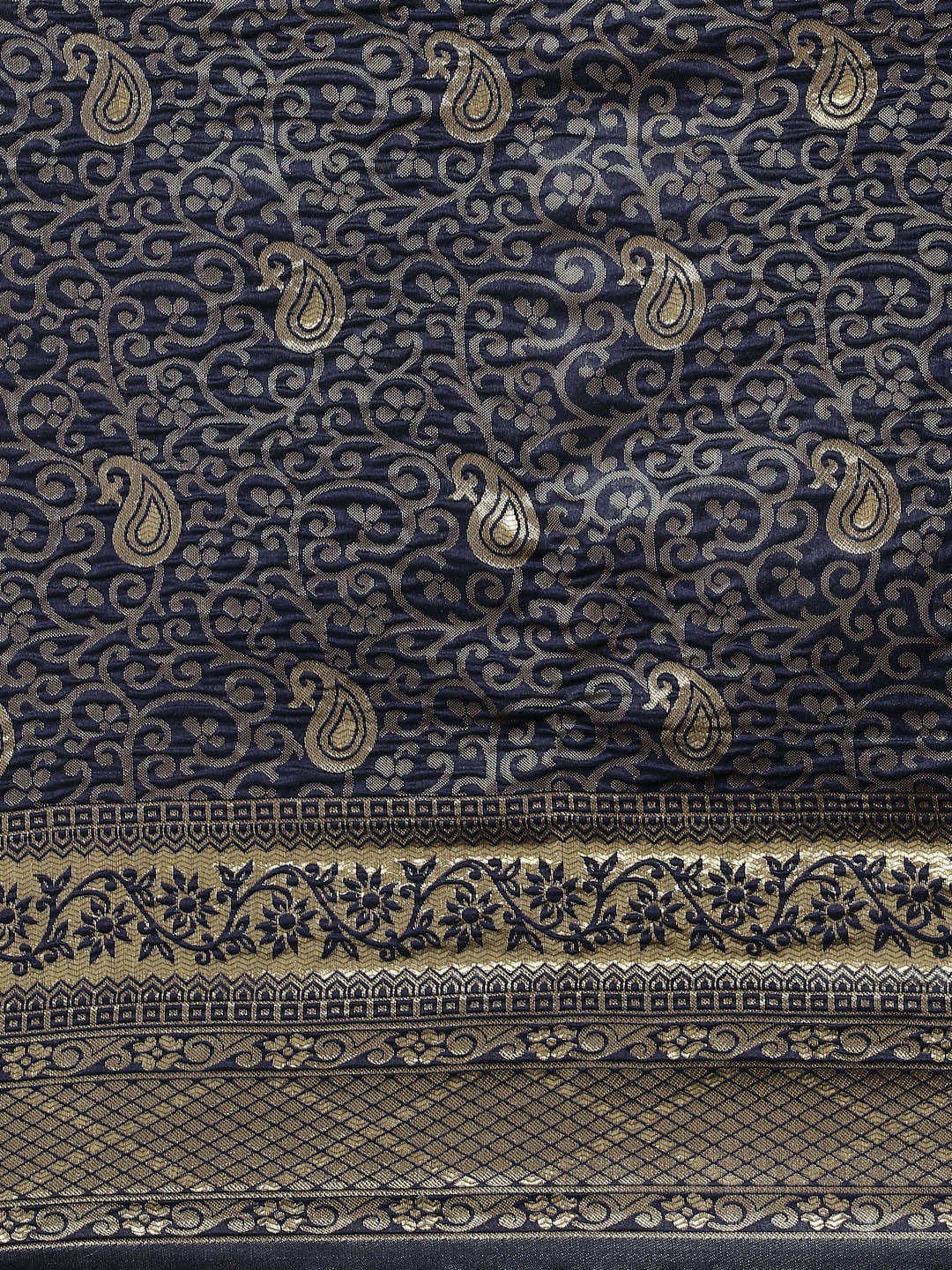 Grab2Buy Mall Navy Blue & Gold-Toned Ethnic Motifs Zari Silk Blend Banarasi Sarees 