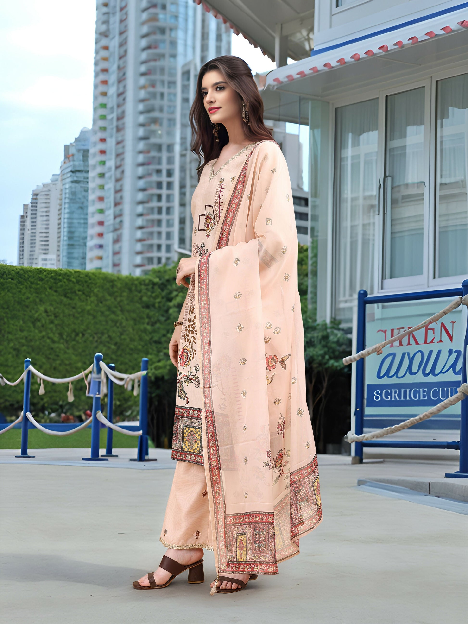 Joban Fashion Off White Position Digital Print With Position Foil Kurta Set