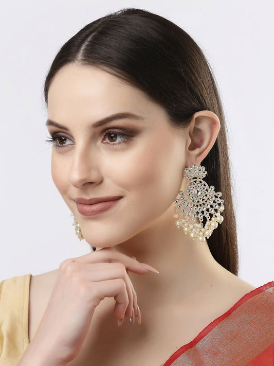 NVR Women Gold-Polished Kundan Chandbali Earrings 