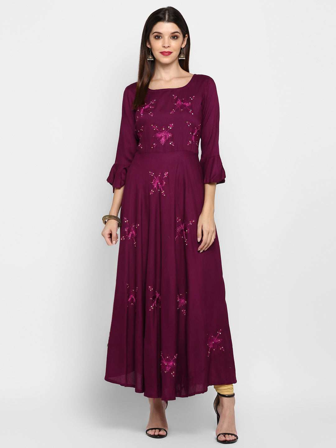 NOZ2TOZ Women Purple Rayon Kurta (1pc) 
