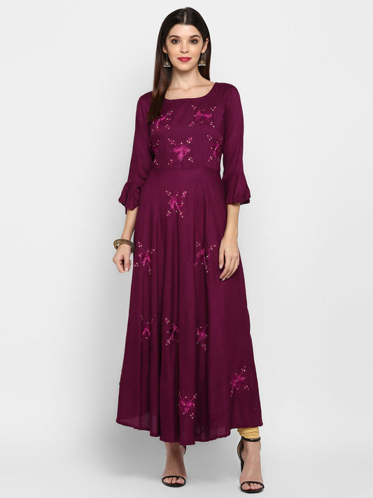 NOZ2TOZ Women Purple Rayon Kurta (1pc) 