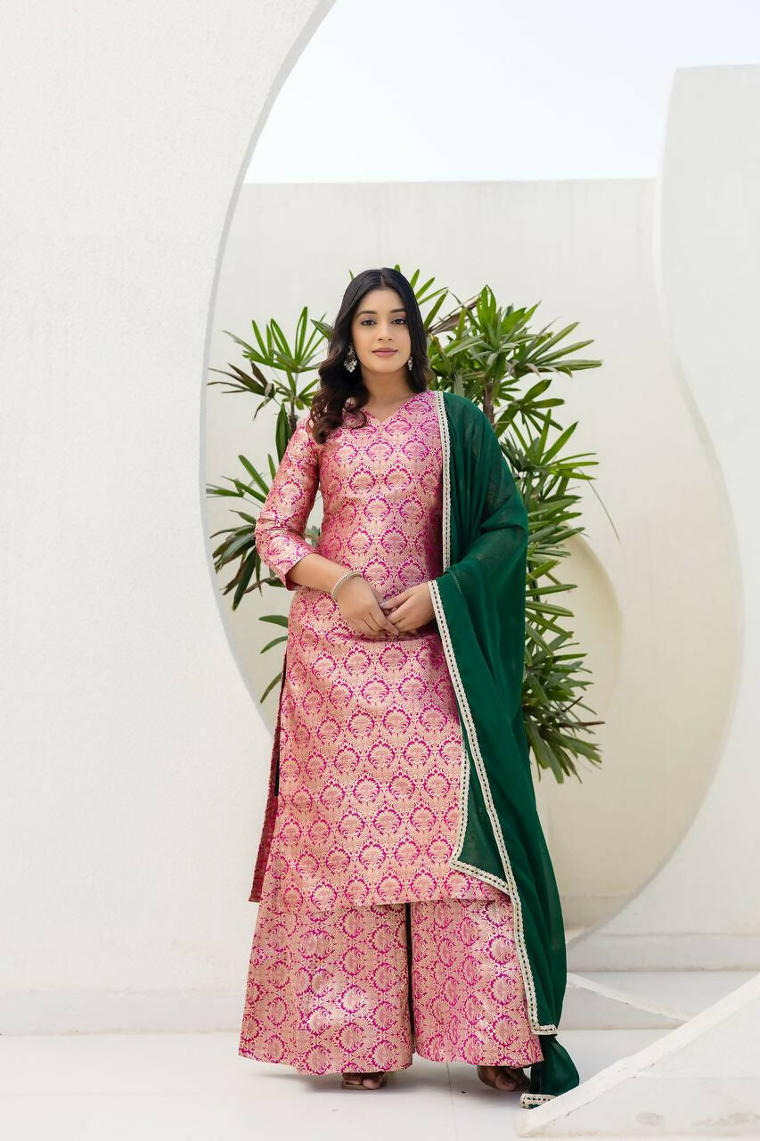 Joban Fashion Pink Jacquard Embroidered Sharara Set