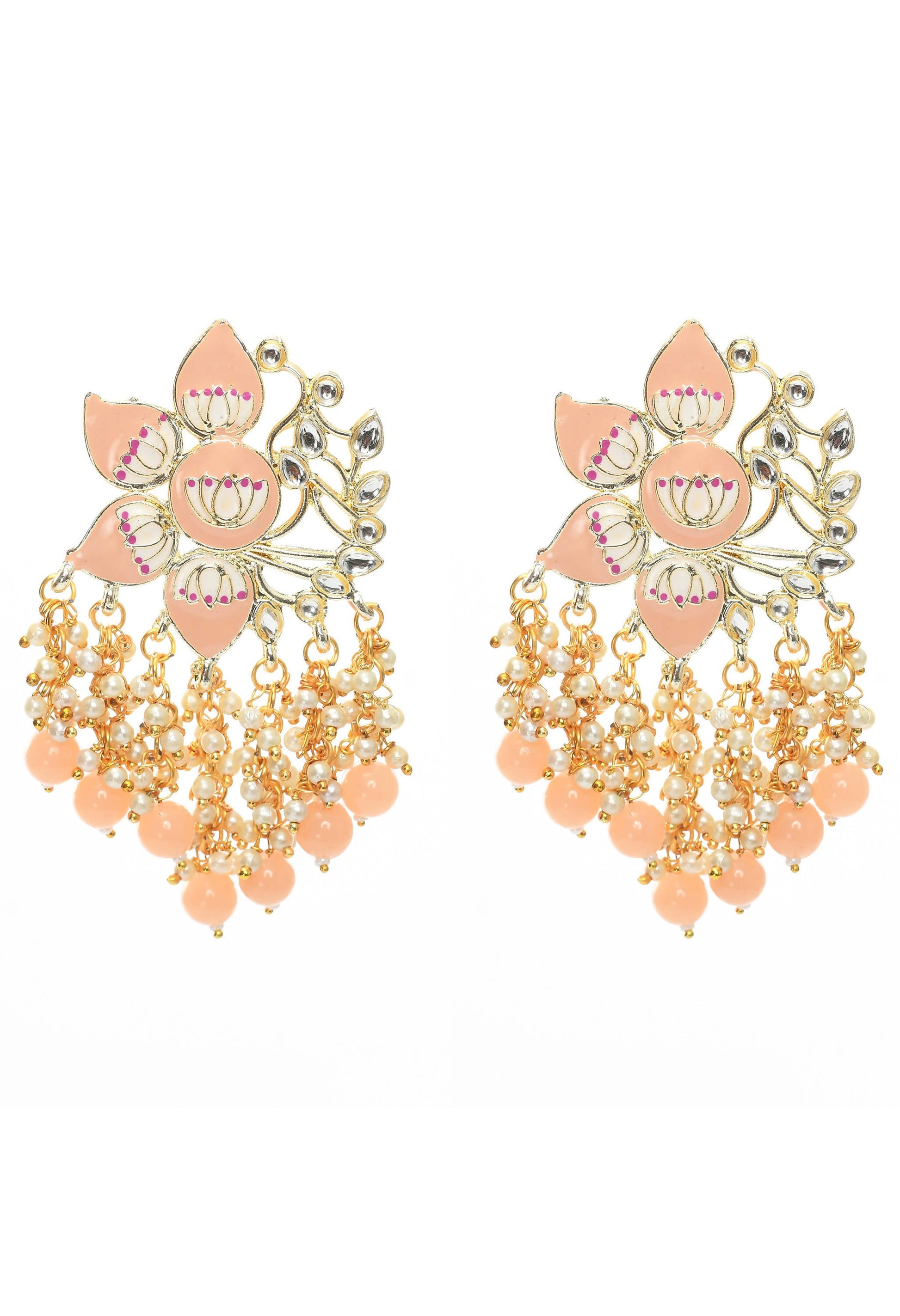 Mominos Fashion Johar Kamal Gold-Plated Kundan Peach Meenakari Earrings - Grab2buy