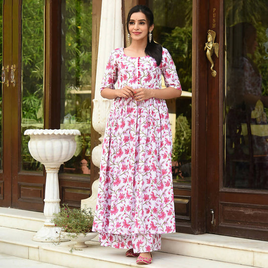 PartyWear Designer White And Pink Pure Maslin Plazzo Suit - Anbazaar - Grab2buy