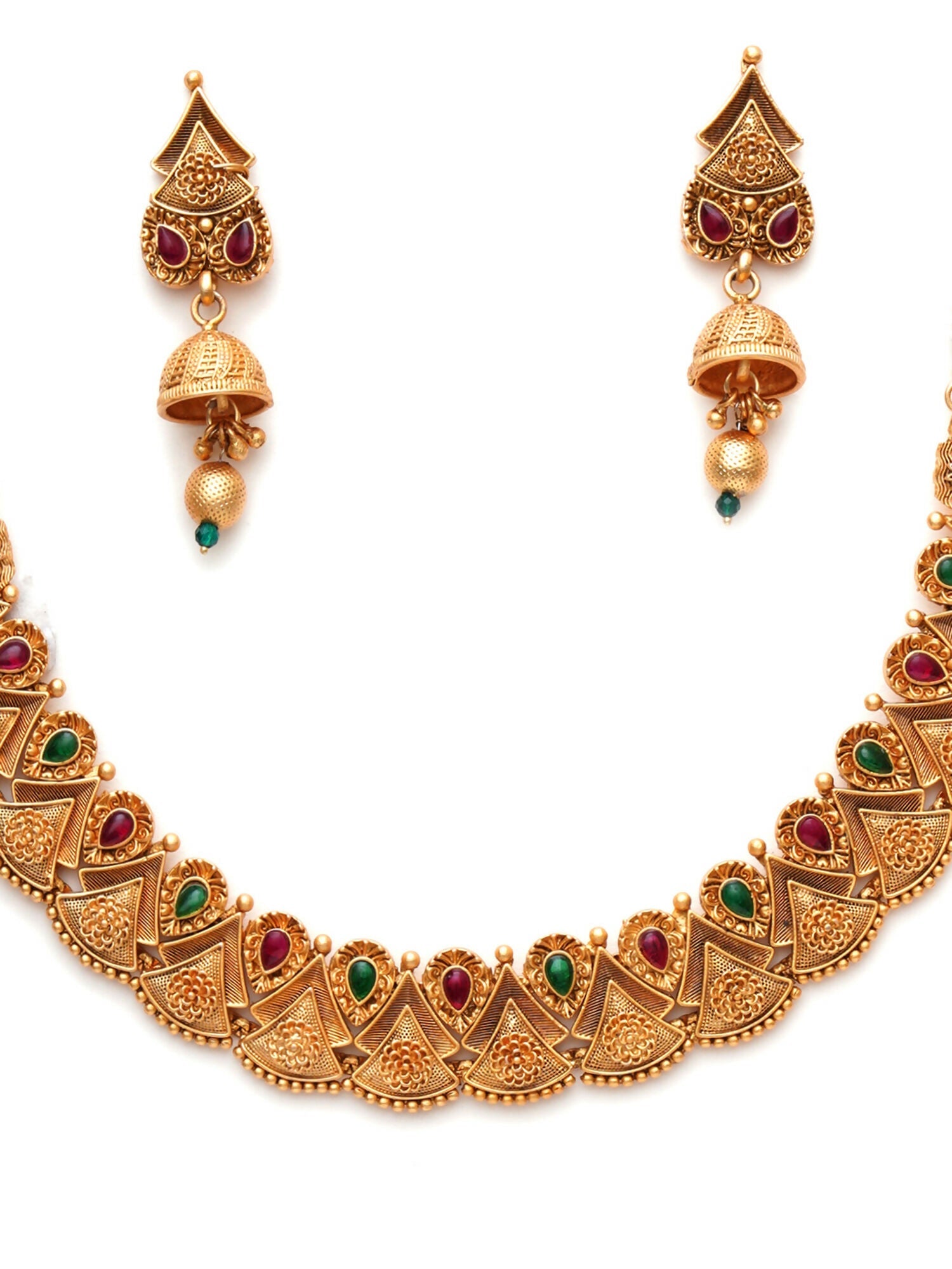 Temple Choker with Matching Jhumki Jewellery Set (Gold) - Ruby Raang - Grab2buy