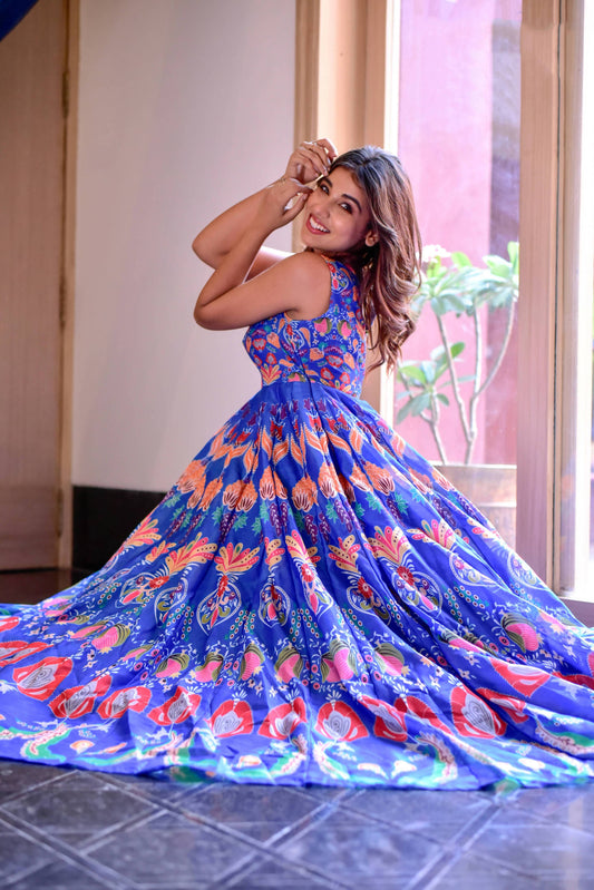 Casual Designer Blue Cotton Silk Gown - Anbazaar - Grab2buy