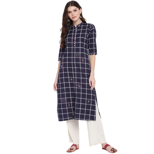 NOZ2TOZ Women's Navy Blue Printed Kurti- (1pc set) 