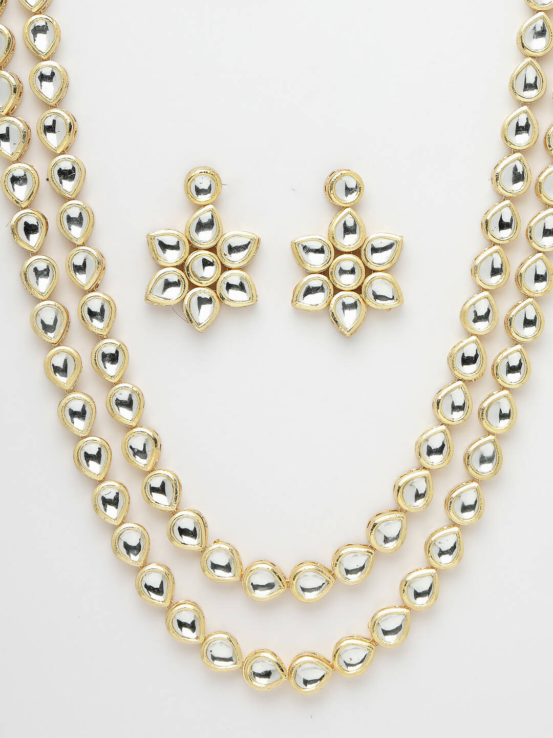 NVR Women's Gold-Plated Kundan 2 Layered Handcrafted Jewellery Sets With Drop Earrings - Grab2buy