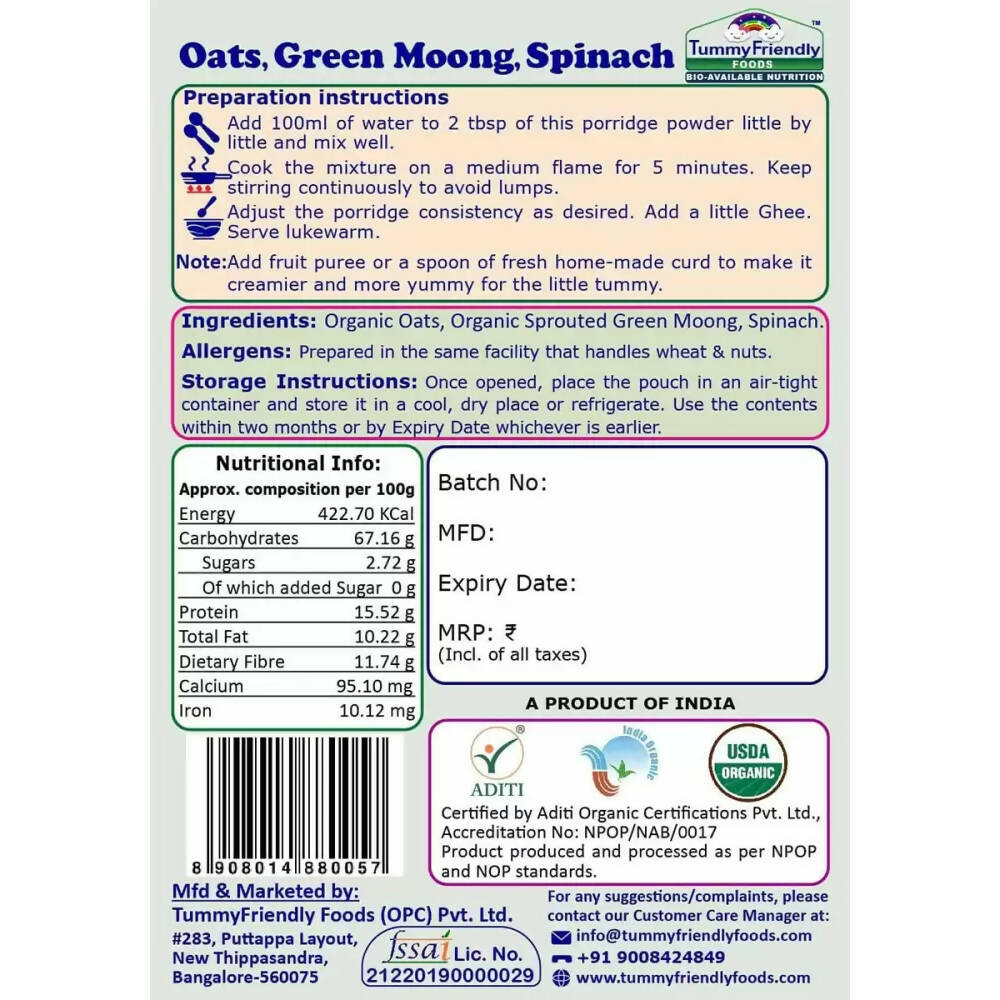 TummyFriendly Foods Certified Oats Porridge Mixes - Stage1, Stage2, Stage3  Grab2Buy TummyFriendly Foods Grab2Buy