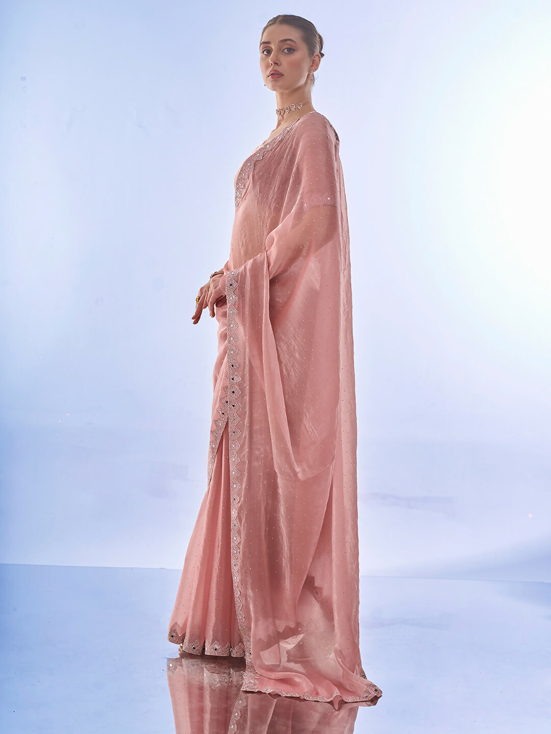 Pink Burburry Designer Work Lace Border & Swarovski Work Saree - Orchid