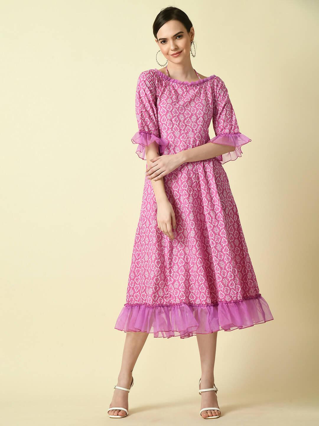 Myshka Women's Pink Empire Printed Dress