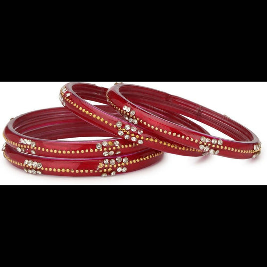 Afast Bridal Wedding & Party Fashionable Colorful Glass Bangle/Kada Set, Pack Of 4 - Red | Grab2Buy