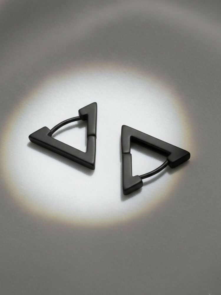 NVR Men's Black Rhodium Plated Geomatric Shaped Stud Earrings