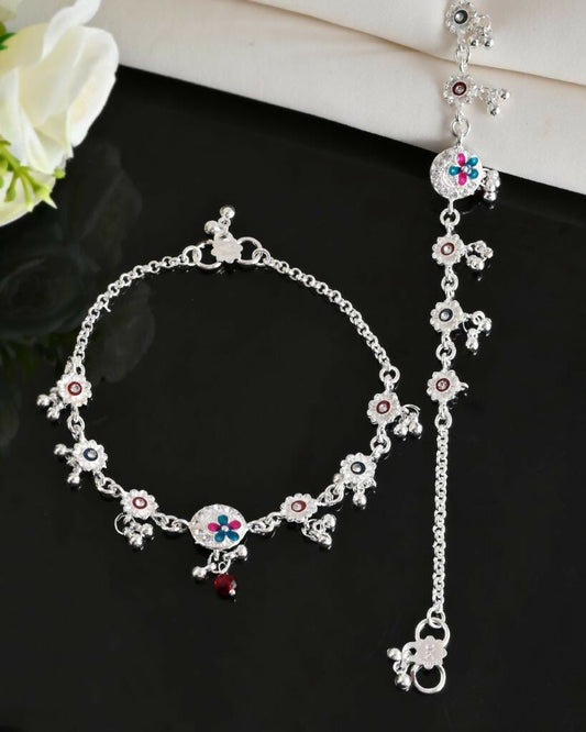 VOJ Set of 2 Stone Studded Circular Shaped Traditional Anklet 