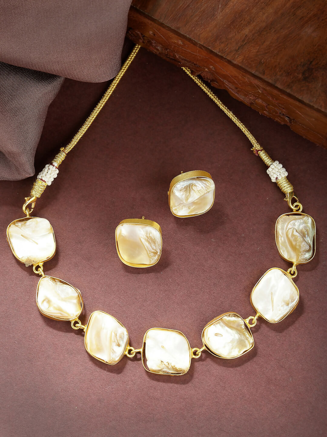 NVR Women's Gold-Plated Mother of Pearl Handcrafted Jewellery Set - Grab2buy