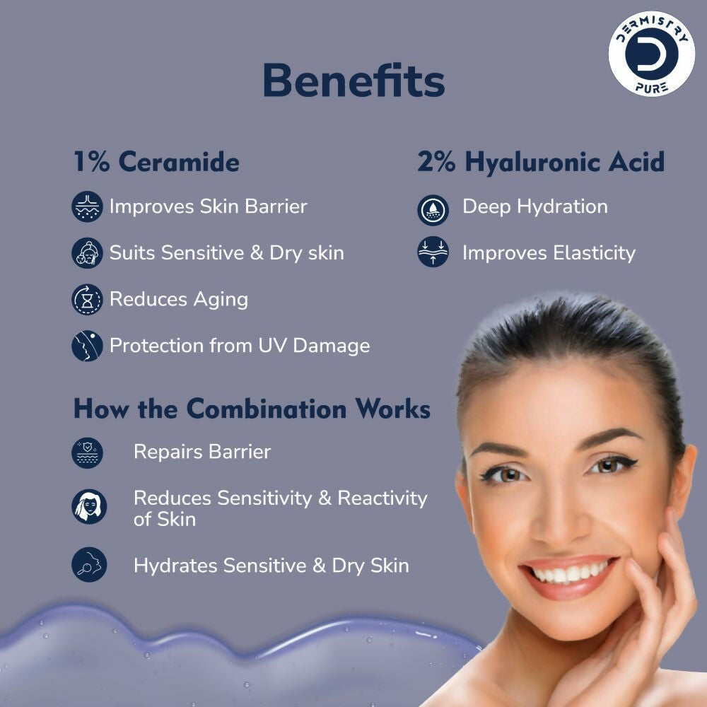 Dermistry Pure 1% Ceramide 2% Hyaluronic Acid Sensitive & Dry Skin Moisturizer Barrier Repair Serum 