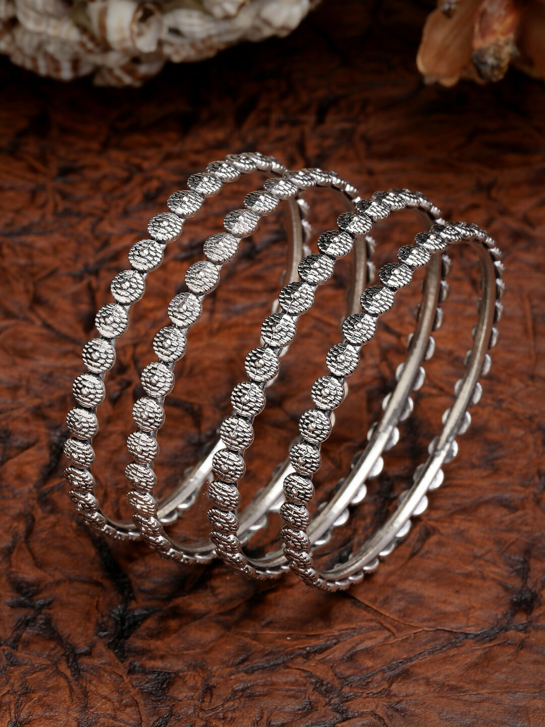 NVR Women's Set of 4 Silver-Toned German Silver Oxidised Bangles