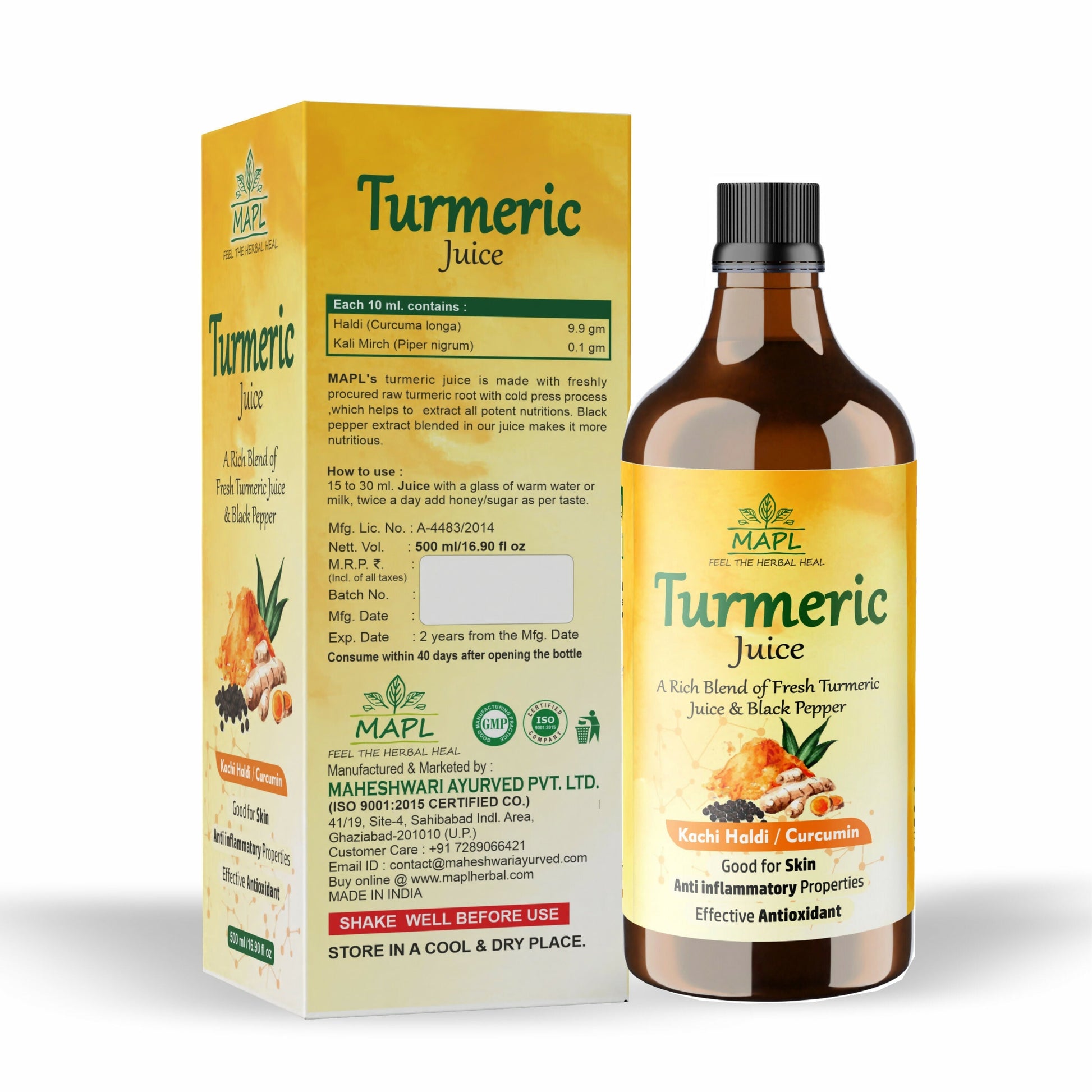 MAPL Cold-Pressed Turmeric & Balck Pepper Juice 