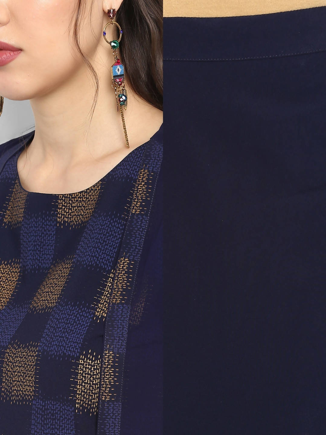 Janasya Women Navy Blue Printed Top with Palazzos