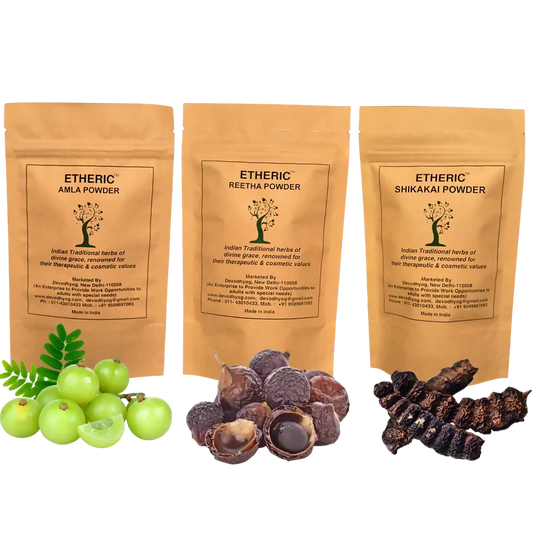 Etheric Amla Reetha Shikakai Powder Combo – Organic Herbal Hair Wash & Hair Growth