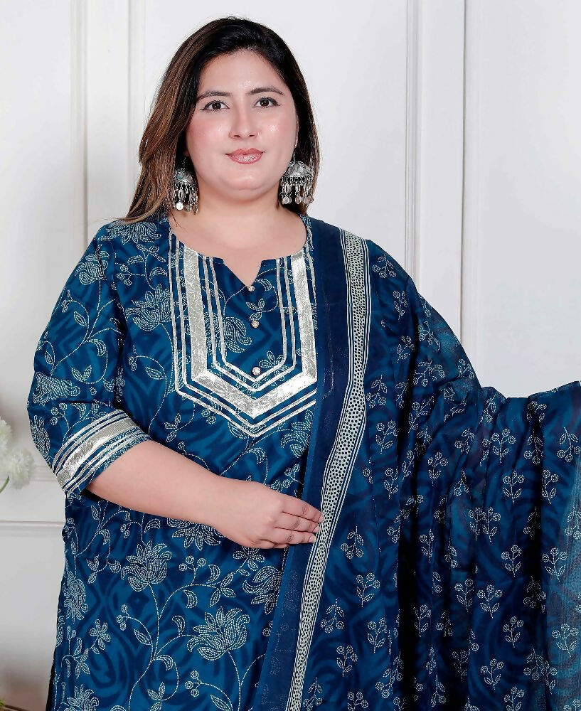 Miravan Plus Size Women'S Gota Patti Cotton Kurta Paired With Palazzo And Dupatta