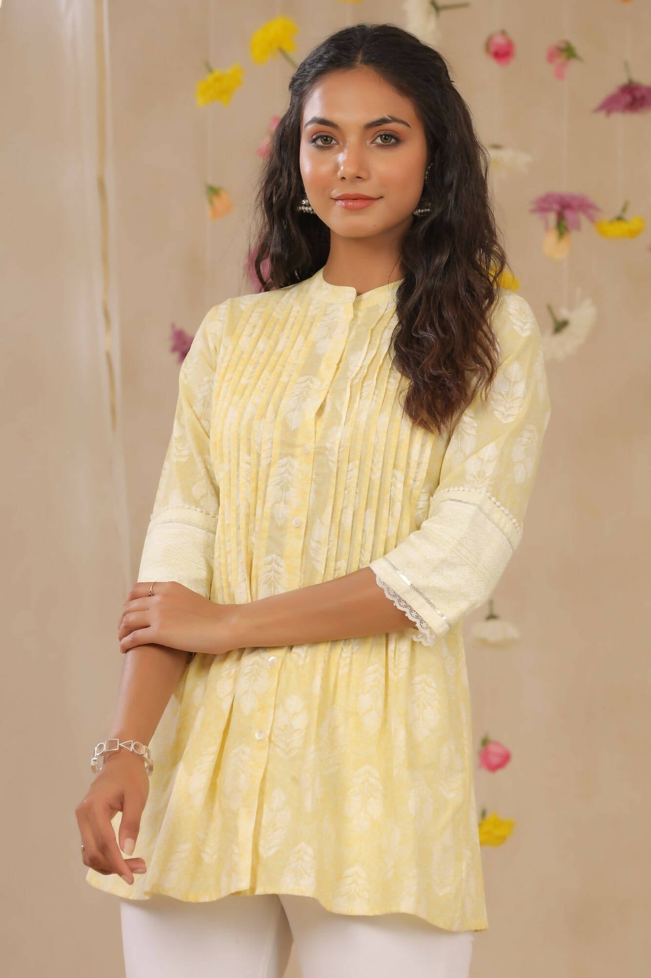 Juniper Women Limeyellow Cambric Printed A-Line Tunic