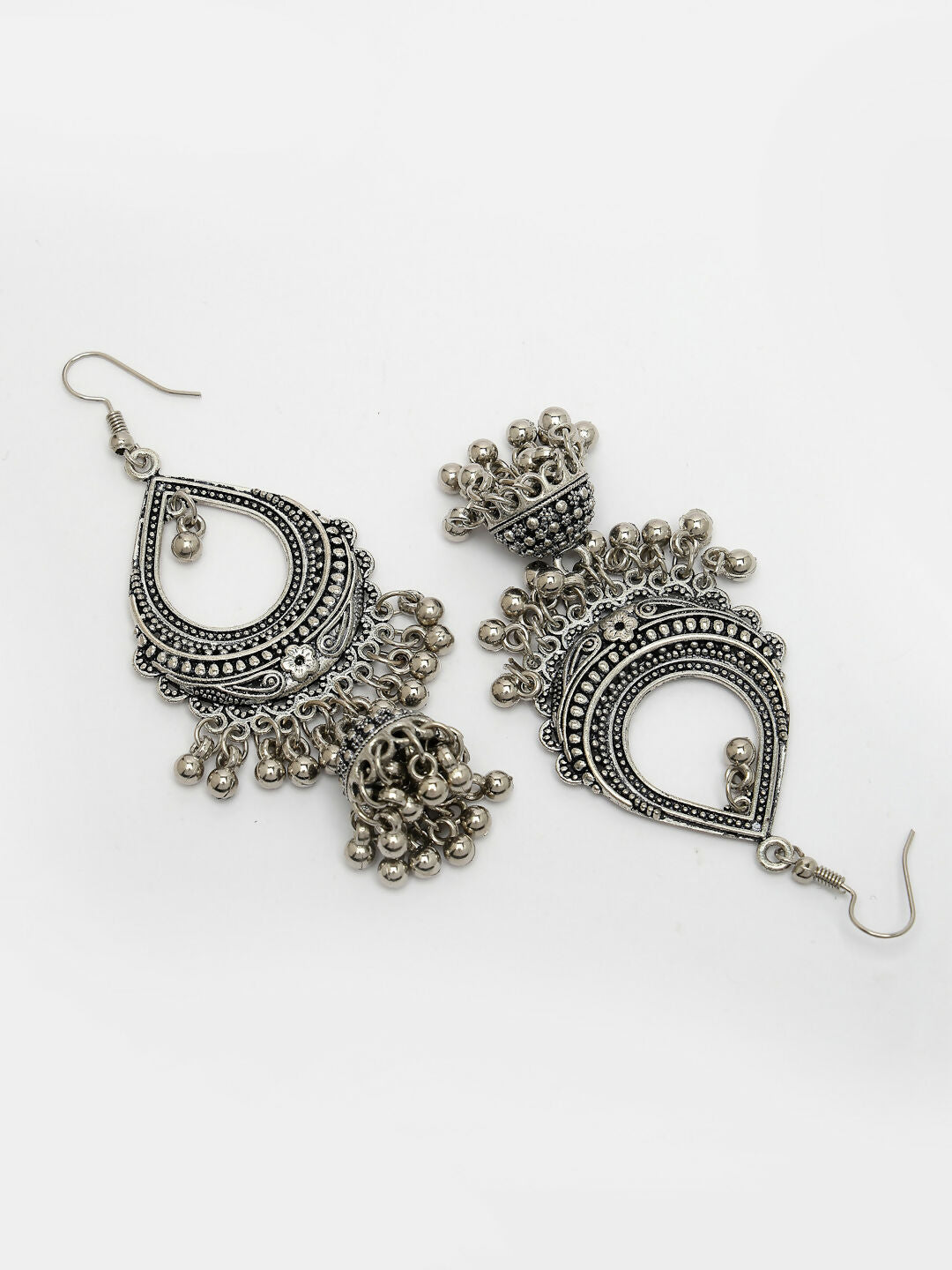 NVR Women's Silver-Plated German Silver Oxidized Jhumka Earrings 