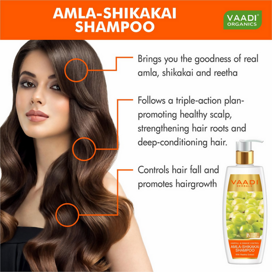 Vaadi Herbals Amla Shikakai Hair Fall and Damage Control Shampoo & Olive Conditioner 