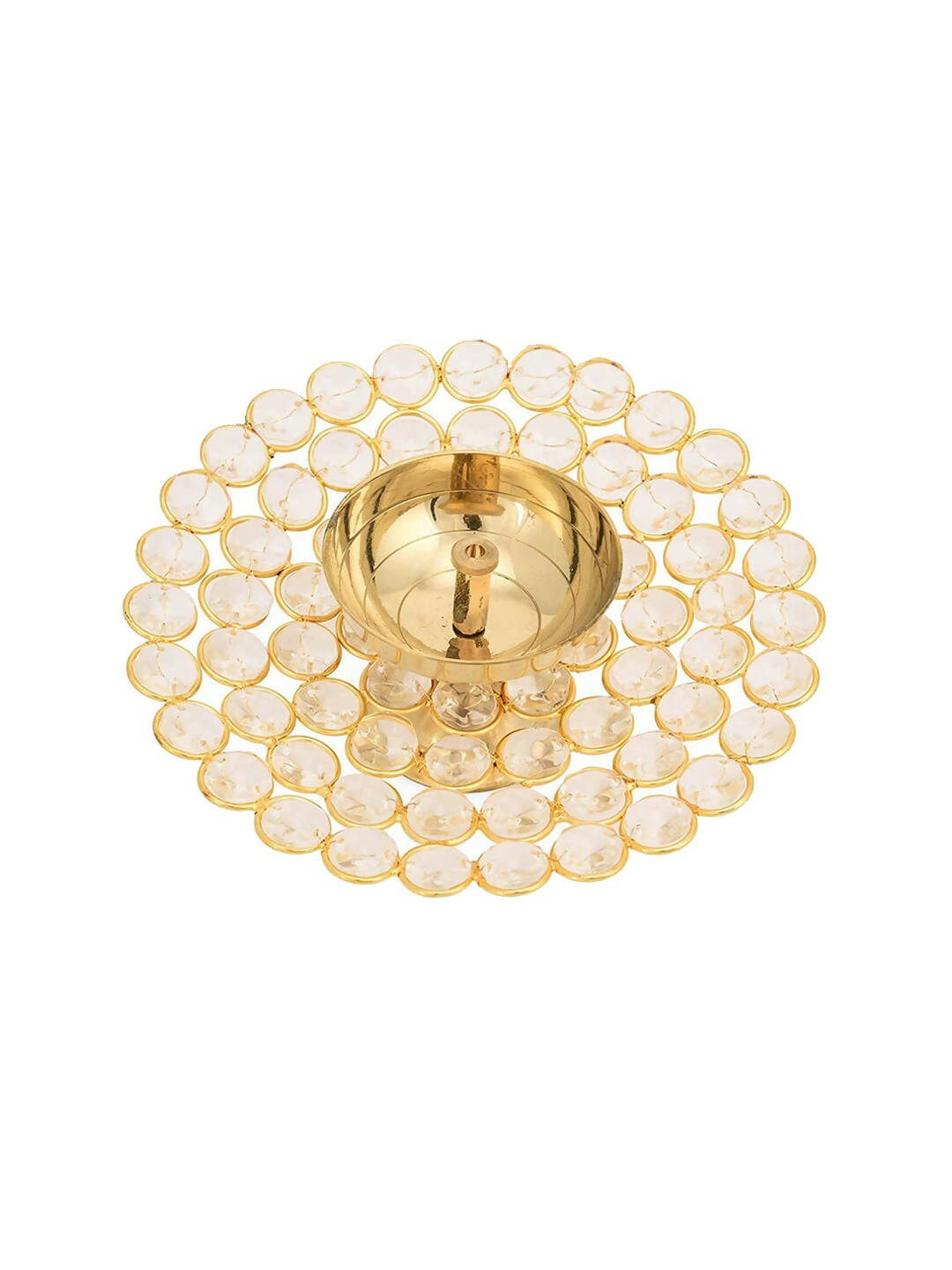 Craftvatika Gold-Toned Crystal Akhand Diya Oil Puja Lamp 