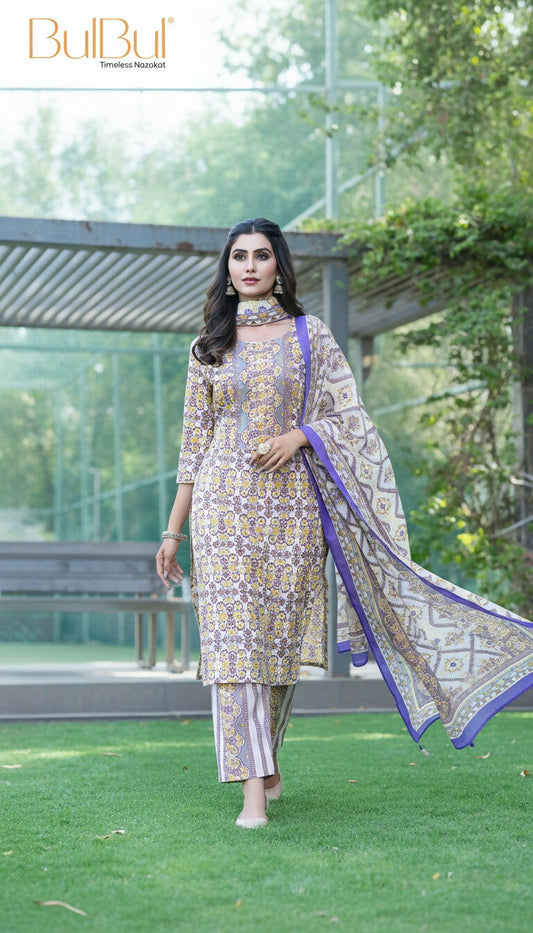 BulBul Fashionista Mustard Cotton Kurta Set with Dupatta