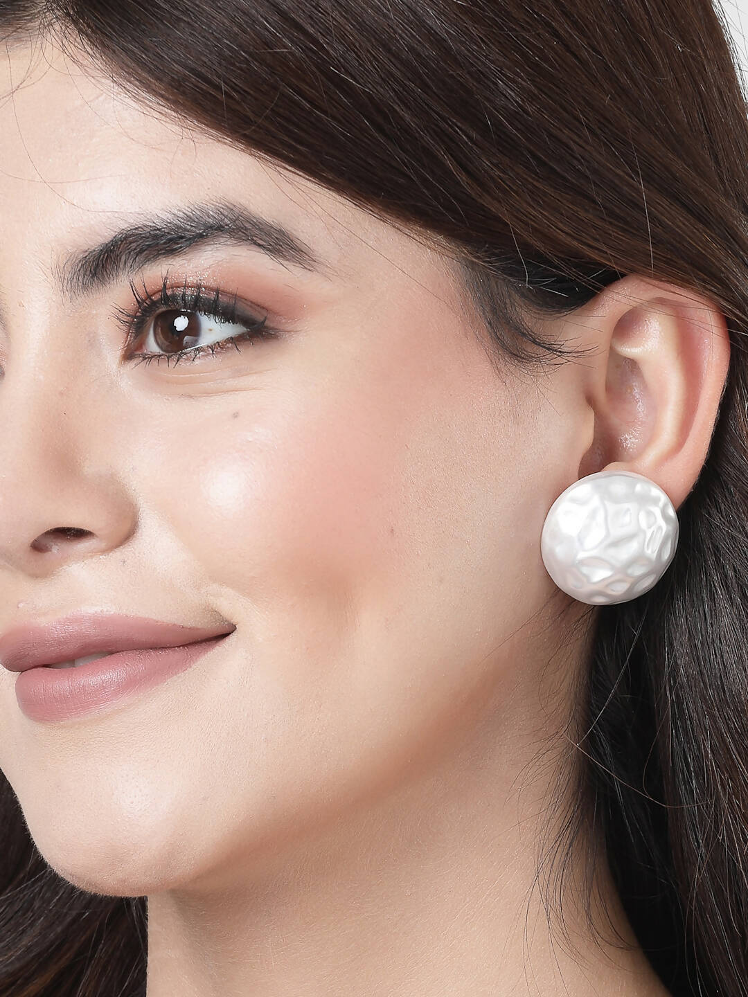 NVR Women's White Color Moon Stud Earrings 