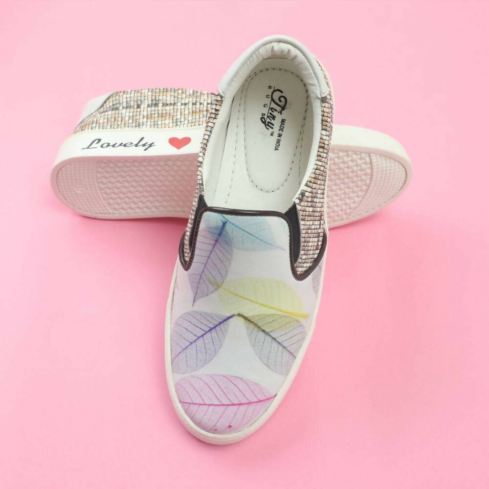 Tiny Bugs Girls Leaf Printed Slip Ons Sneakers - White  Grab2Buy Tiny Bugs Grab2Buy