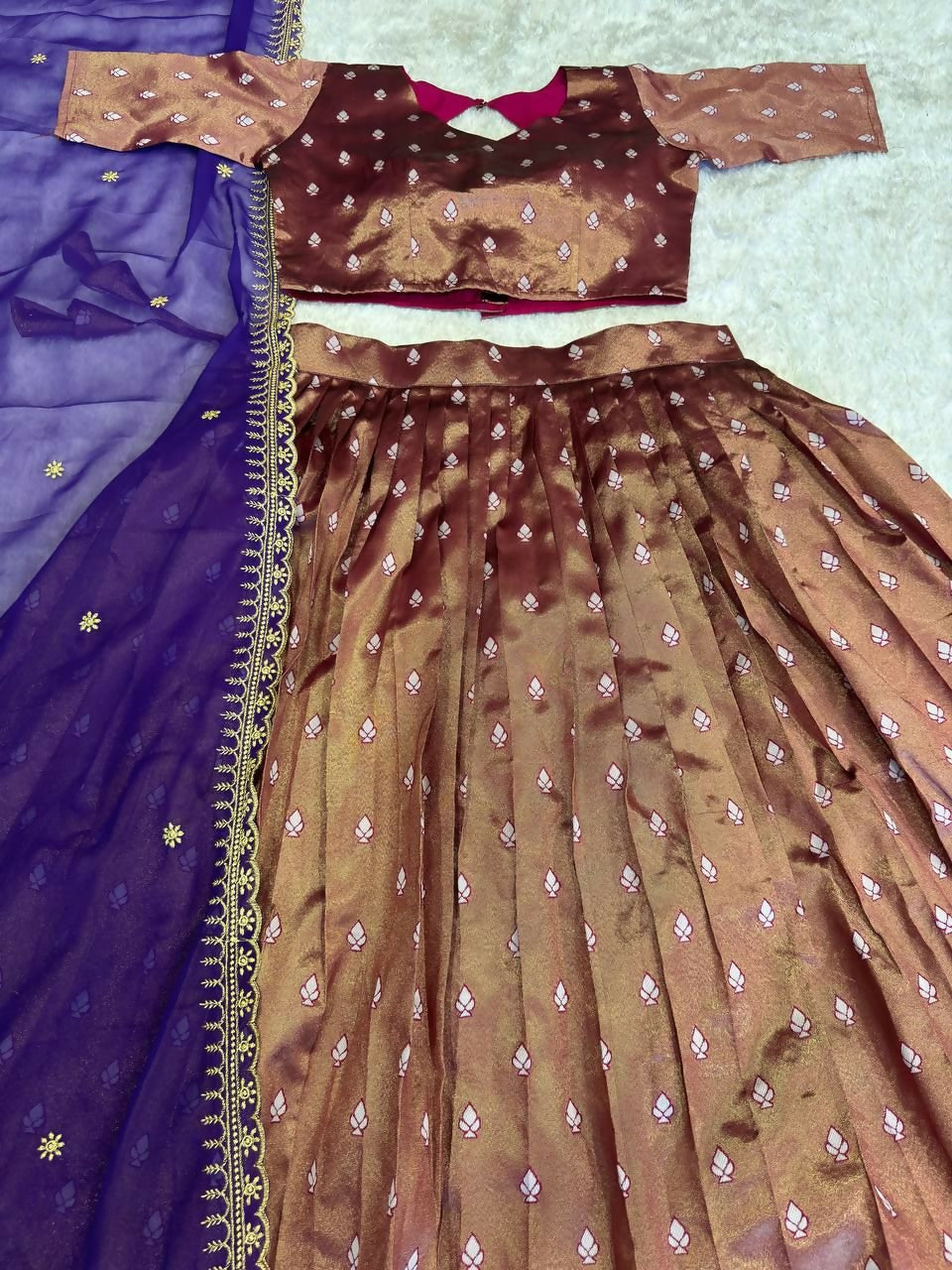 Teeya Creation Womens New Trending Zari Weaving Work Lehenga Choli Set - Brown