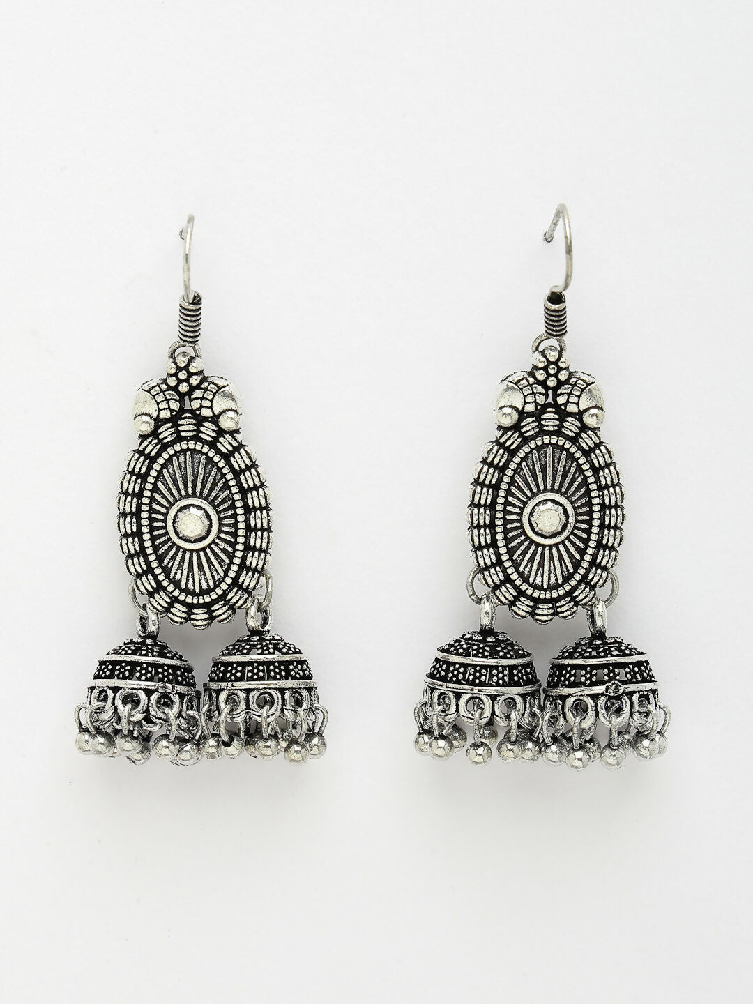 NVR Women's Silver-Plated Choke Oxidized Necklace with Jhumka Earrings - Grab2buy