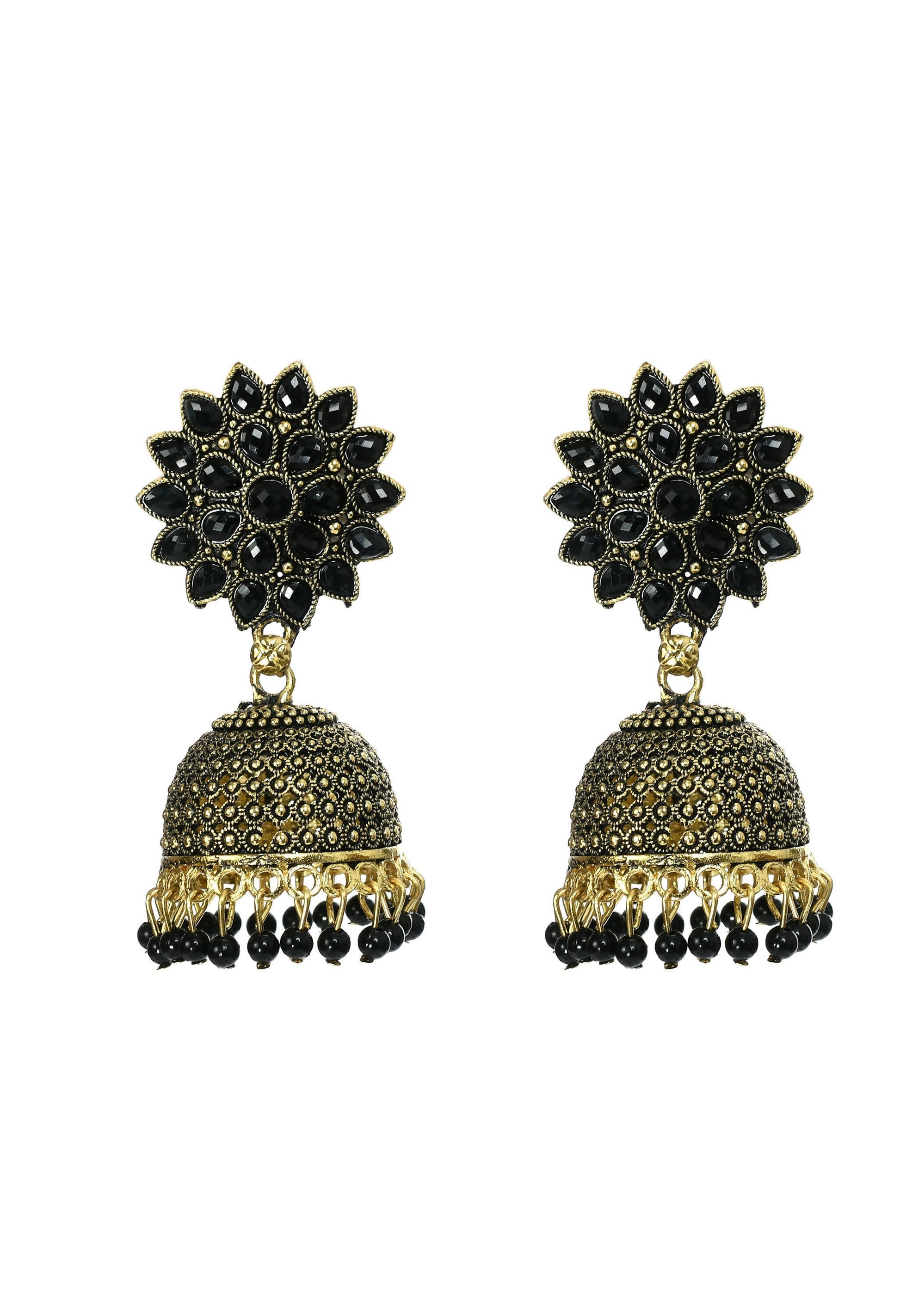 Mominos Fashion Joharkamal Kundan work Jhumka with Black Beads - Grab2buy