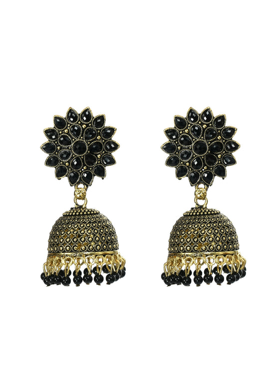 Mominos Fashion Joharkamal Kundan work Jhumka with Black Beads - Grab2buy