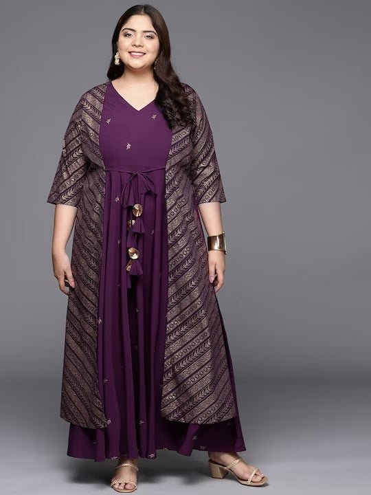 Ahalyaa Plus Size V-neck Maxi Ethnic Dress  Grab2Buy Ahalyaa Grab2Buy
