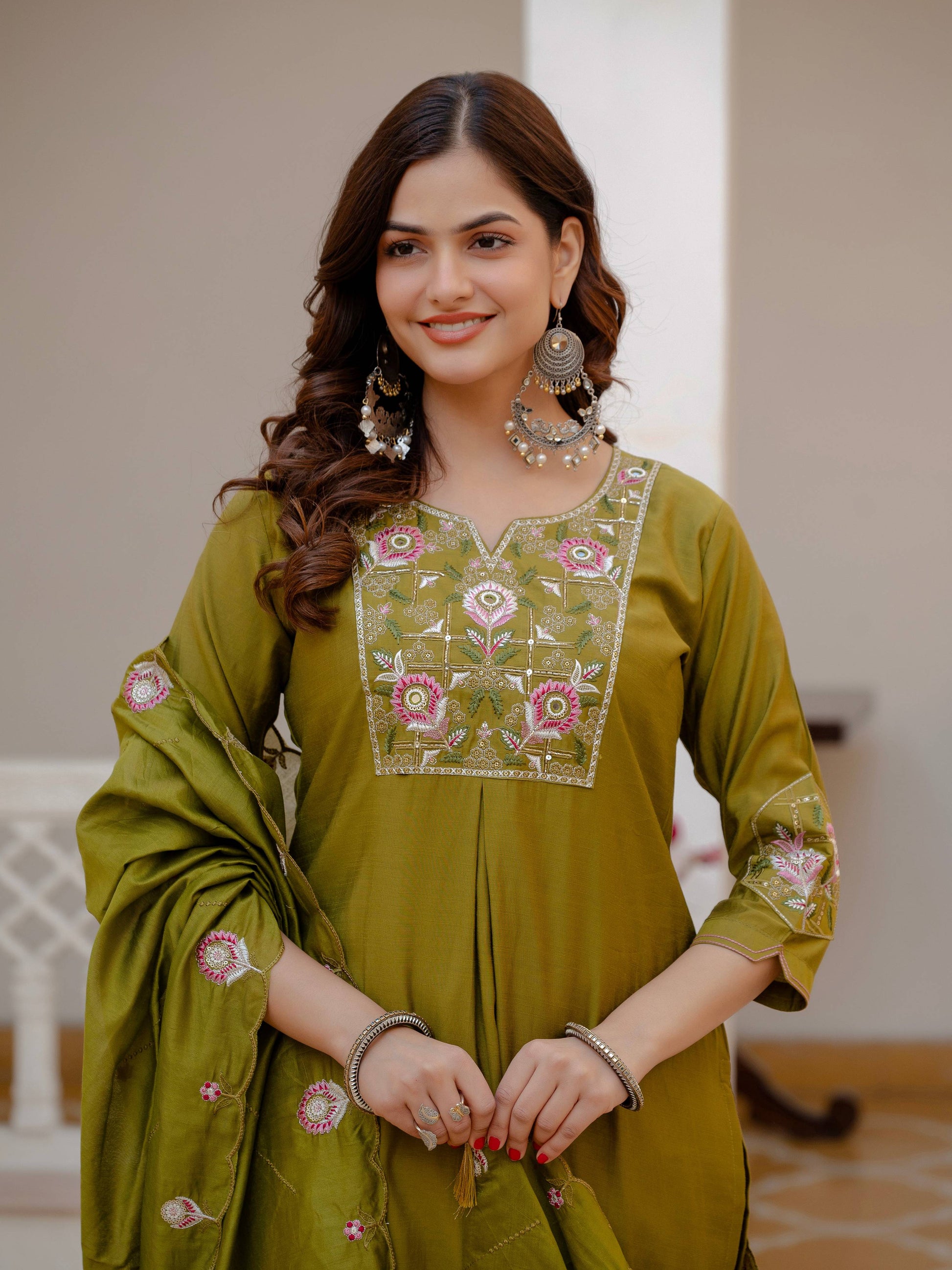 Pramukh Fab Mehendi Green Color Viscose Mango Silk Kurta Set